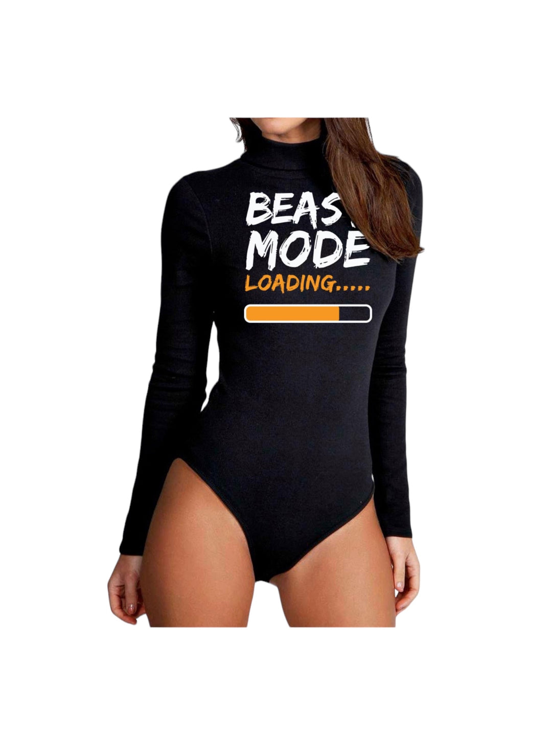 Beast Mode Print Mock Neck Long Sleeve Bodysuit - Boutique Salone