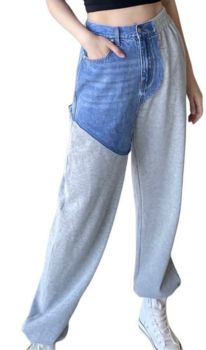 Denim Contrast Straight Leg Sweatpants