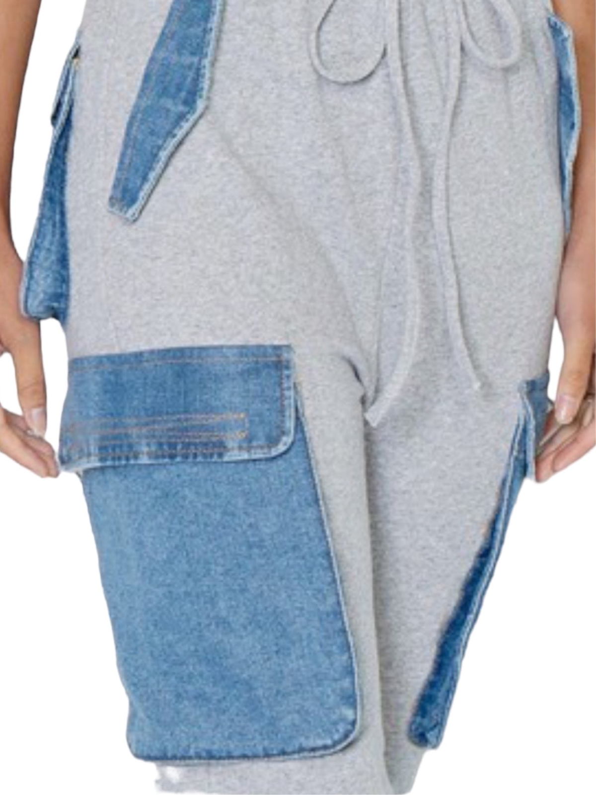 Denim Contrast Cargo Sweatpants