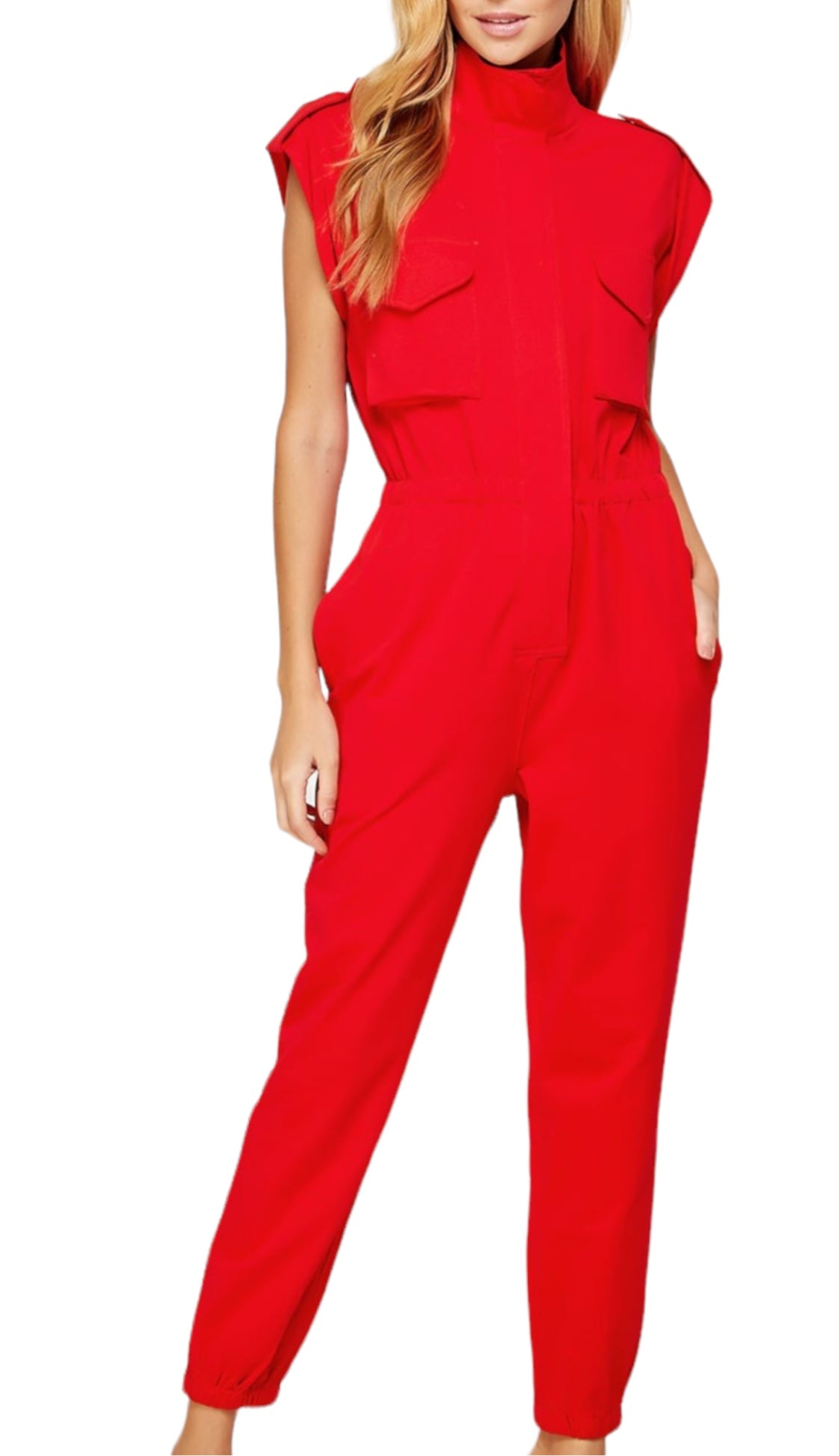 High Kneck Sleeveless Cargo Jumpsuit