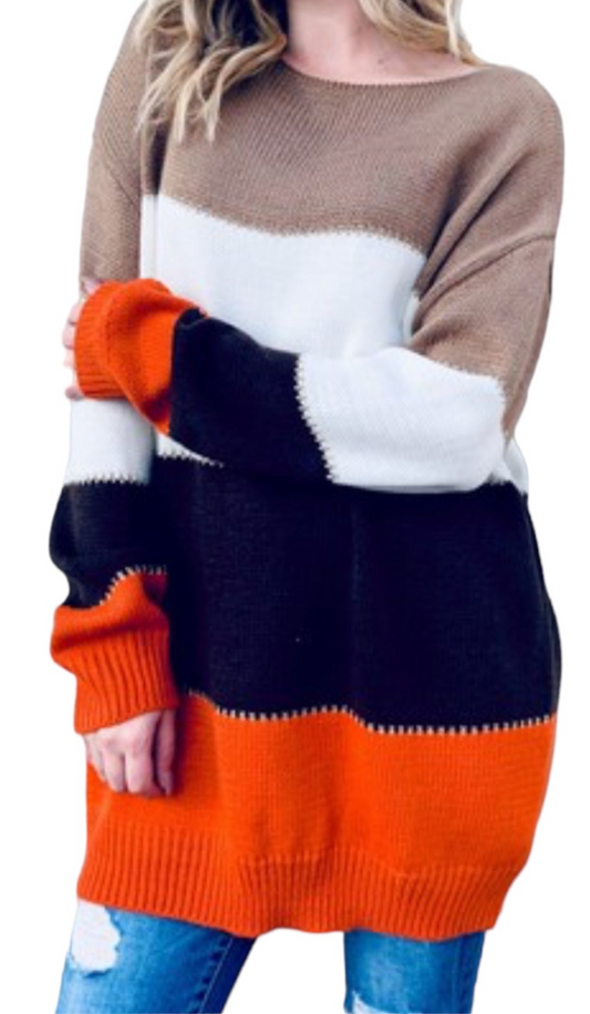 Multi Stripe Color Block Pullover Sweater