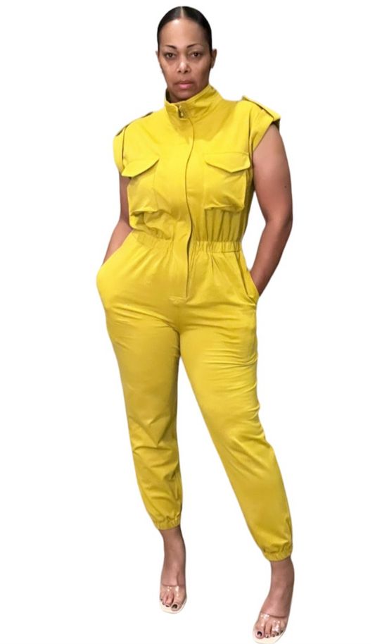 High Kneck Sleeveless Cargo Jumpsuit