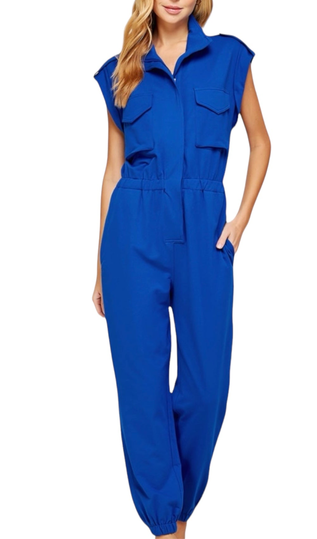 High Kneck Sleeveless Cargo Jumpsuit