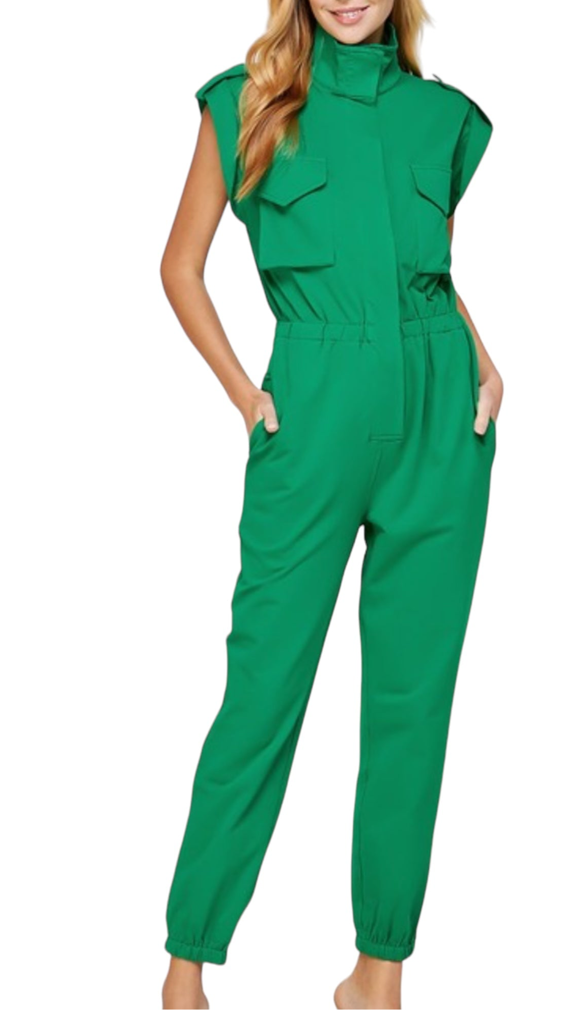 High Kneck Sleeveless Cargo Jumpsuit