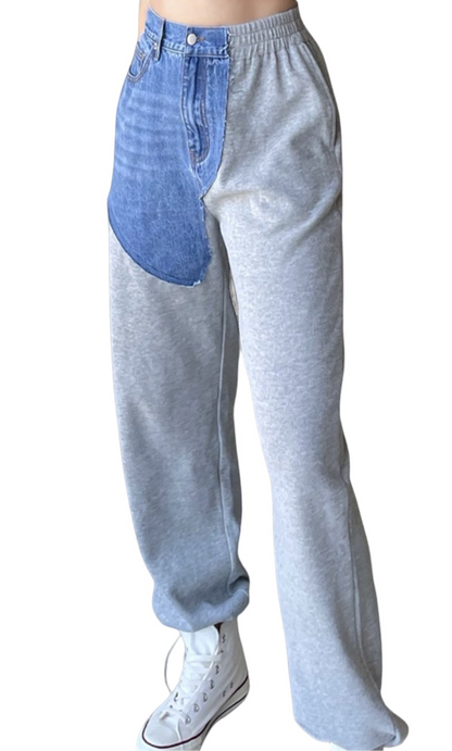 Denim Contrast Straight Leg Sweatpants