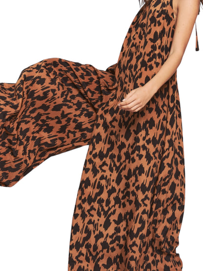 Animal Print Halter Maxi Wide Leg Jumpsuit - Boutique Salone