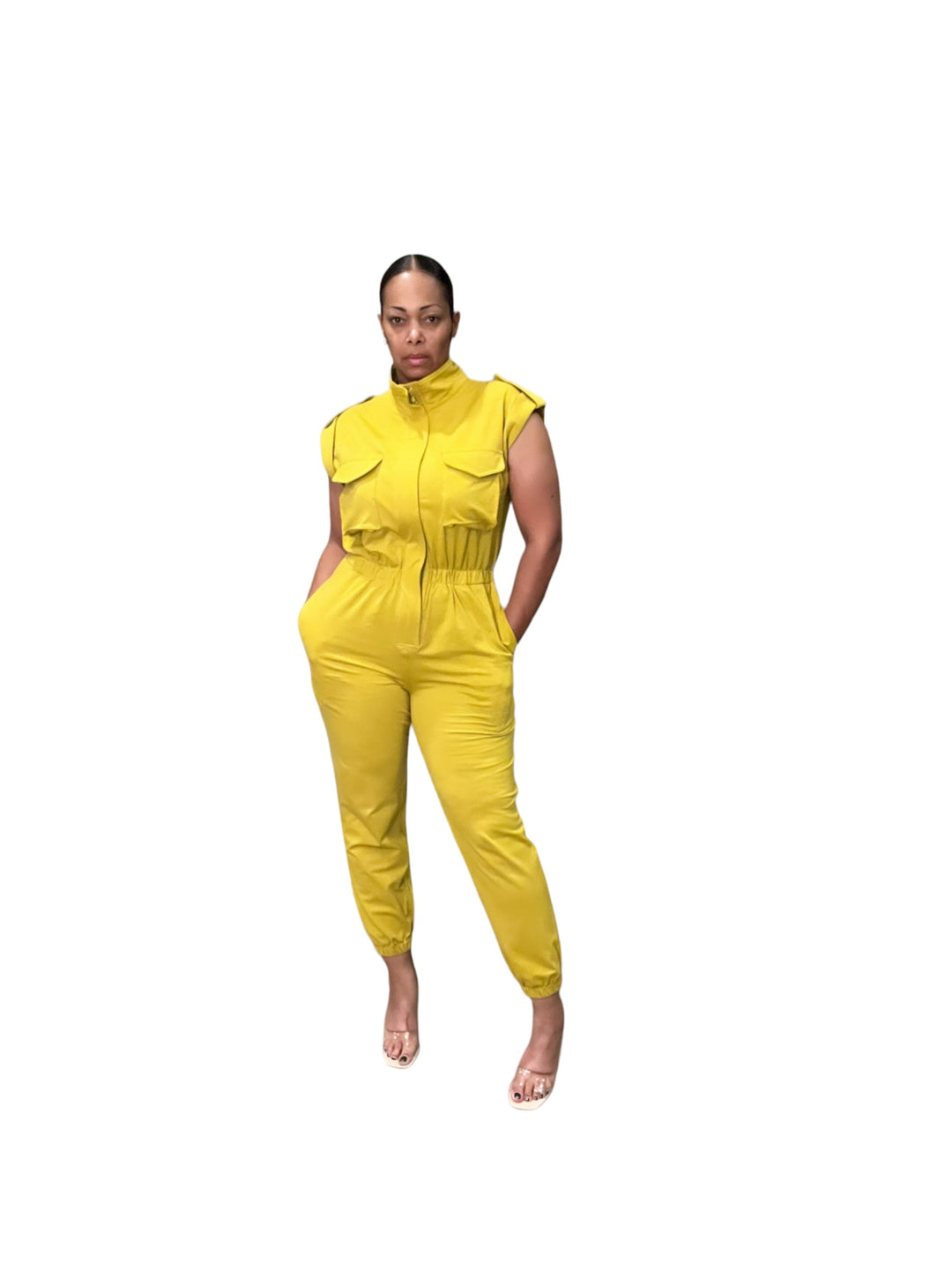 High Kneck Sleeveless Cargo Jumpsuit - Boutique Salone